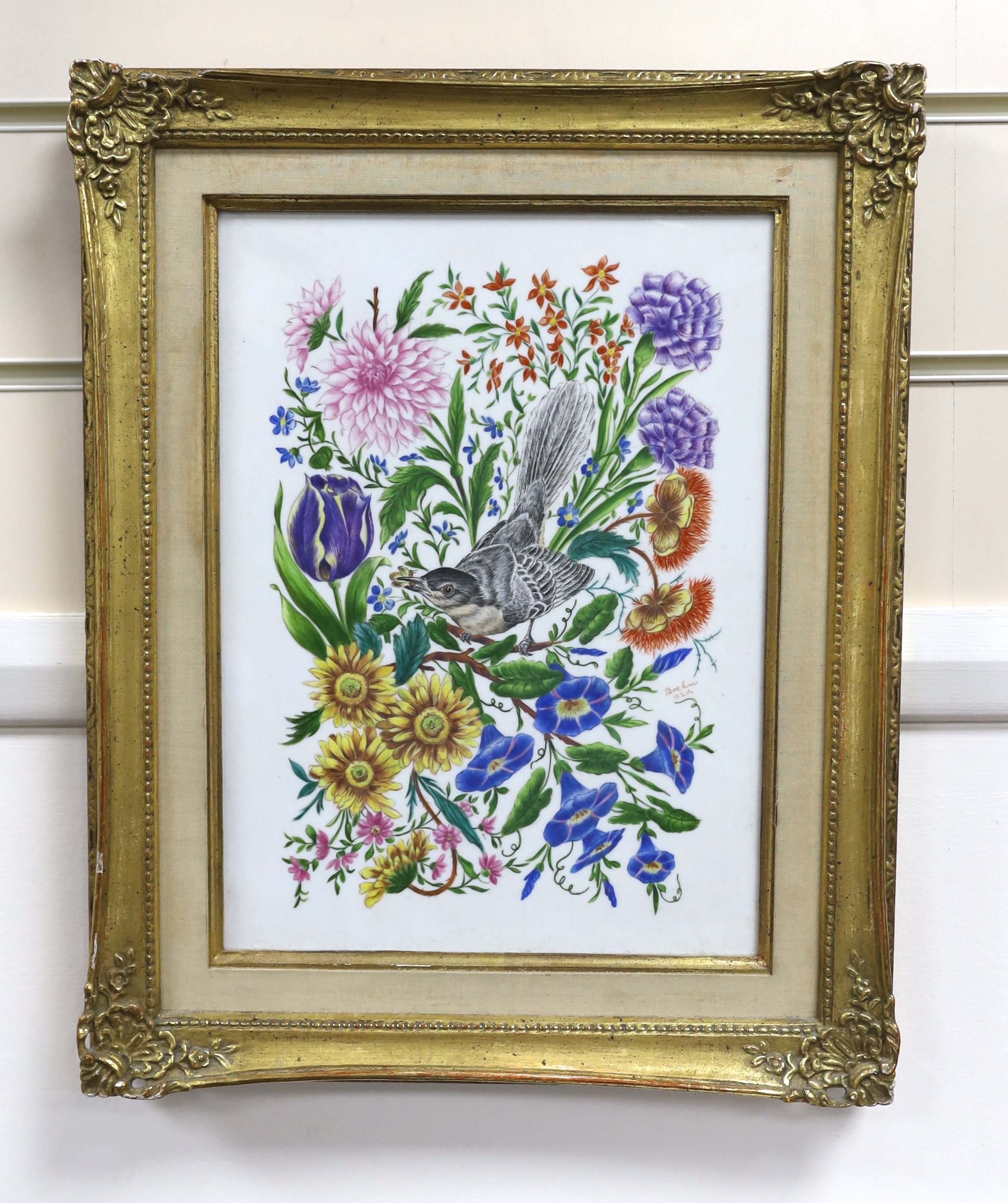 A Boehm porcelain plaque, Mockingbird pattern, 28 x 20.5cm